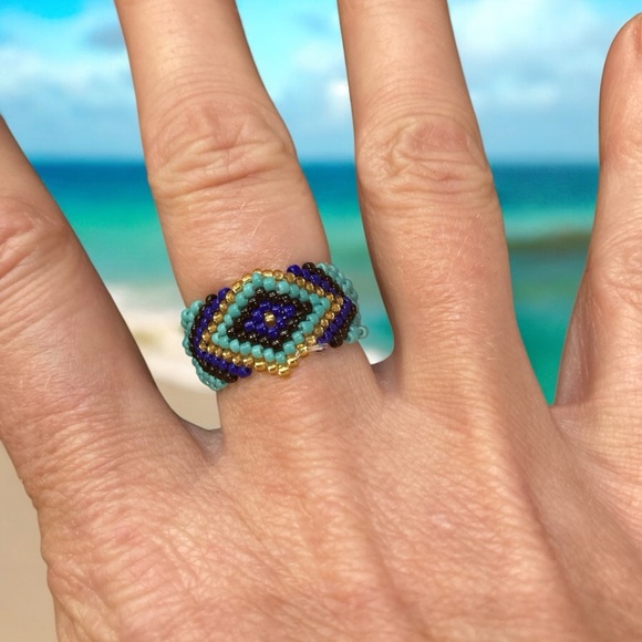 Gorgeous hand beaded ring from bali size 7 - Picture 1 of 2